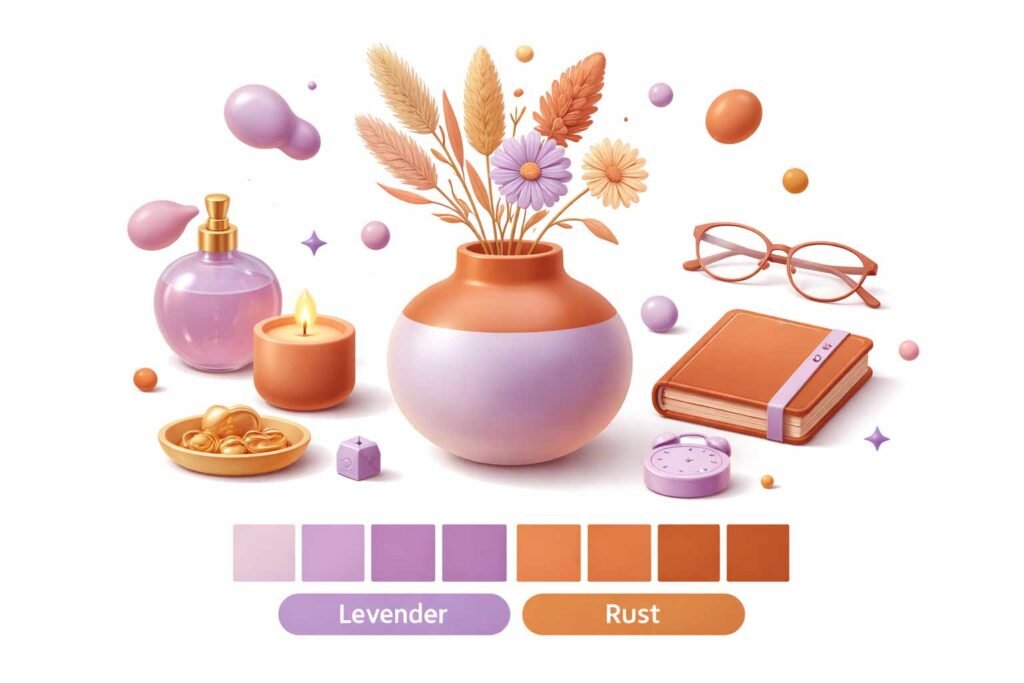 unexpected color combinations lavender and rust